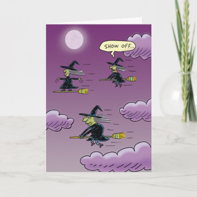 Surfing Witch Halloween Card (Front)