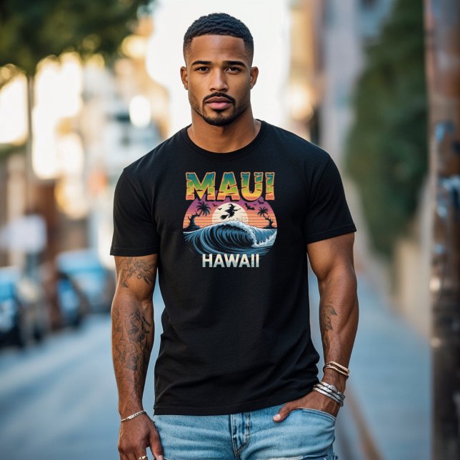 Surfing Witch on Broom Maui Hawaii Halloween T-Shirt (Creator Uploaded)