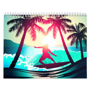Surfing with palm trees calendar