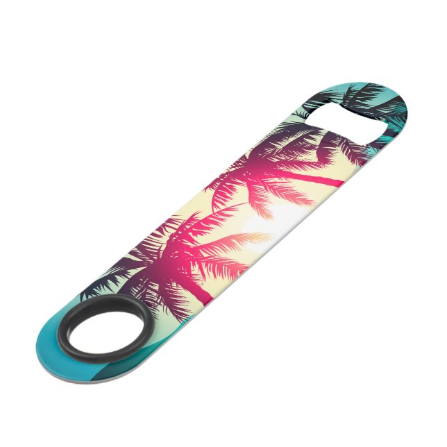Surfing with palm trees speed bottle opener (Front Angled)