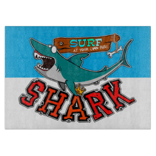 Surfing with shark cutting board