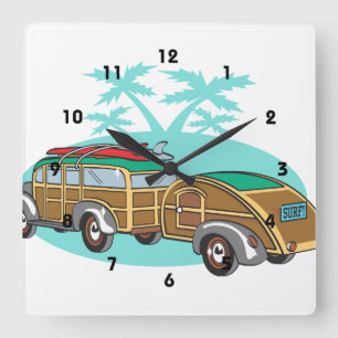 Surfing Woody Station Wagon Square Wall Clock