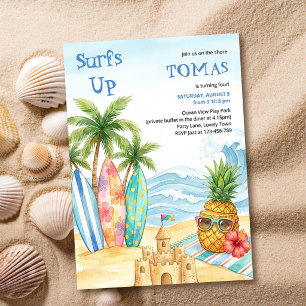 Surfs Up Aloha Tropical Beach Kids Birthday Invitation