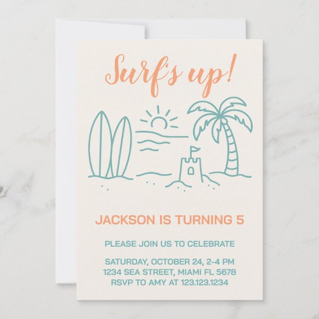 Surf's Up Anniversaire Invitation (Devant)