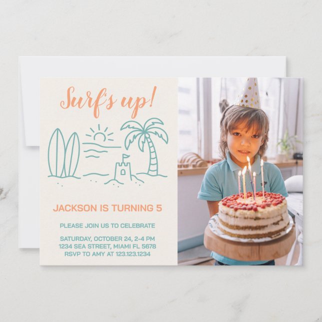 Surf's Up Anniversaire Invitation avec photo (Devant)