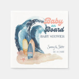 Surf's Up Baby On Board Beach Baby Shower Napkin
