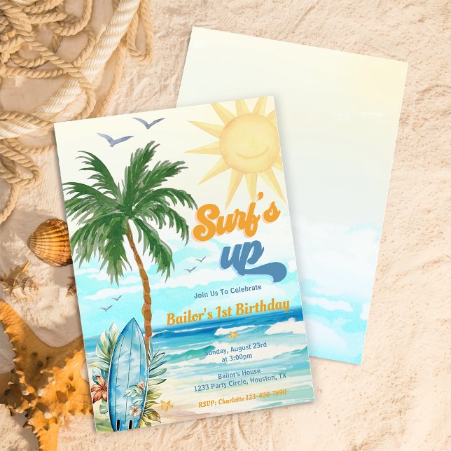 Surfs Up Beach 1st Birthday Invitation (Creator Uploaded)