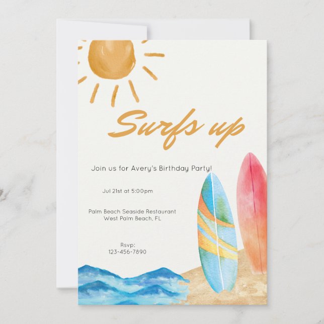 Surf's Up Beach Birthday Invitation (Front)