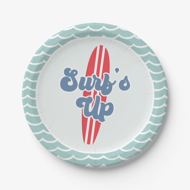 Surfs Up Beach Birthday Paper Plates (Front)