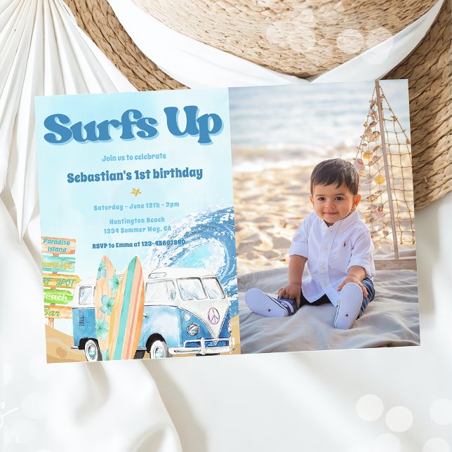 Surfs Up Beach Birthday Party Photo  Invitation (Creator Uploaded)