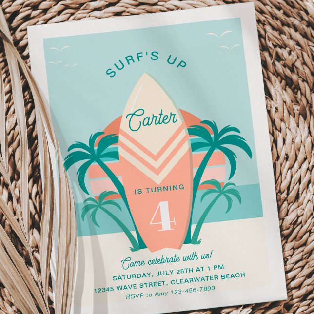 Surf's Up Beach Birthday Party Retro Surf Invitation (Creator Uploaded)