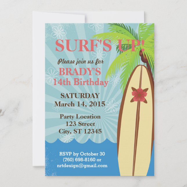 Surf's Up Beach Party 5" x 7" Invitation (Front)