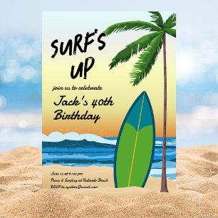 Surf's Up Beach Themed Birthday Invitation