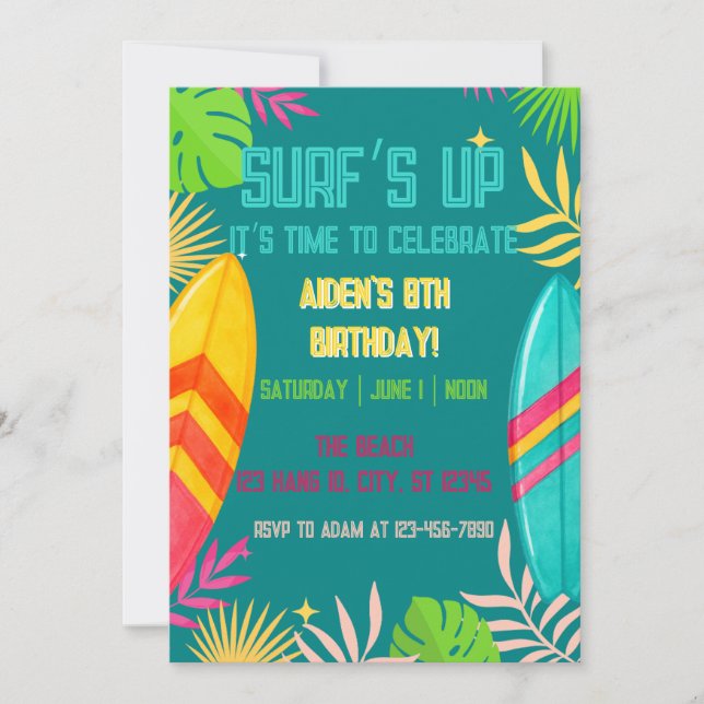 Surf's Up birthday Invitation (Front)
