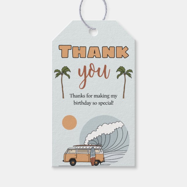 Surf's Up Birthday Thank You Tag (Front)