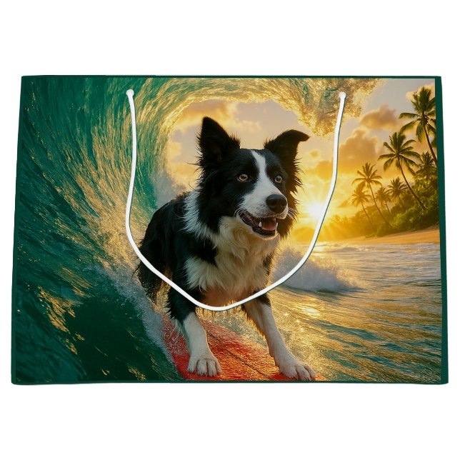 Surfs Up Border Collie  Large Gift Bag (Front)