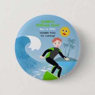 Surf's up boy Birthday Party 2 Inch Round Button