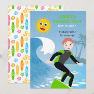 Surf's up boy Birthday Party Thank You Card