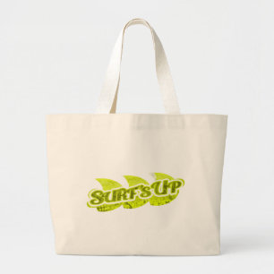 "Surf's Up" bright green blue surfers tote bag