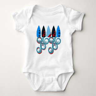 Surfs Up Cool Red Blue Surf Boarding Surfing Beach Baby Bodysuit