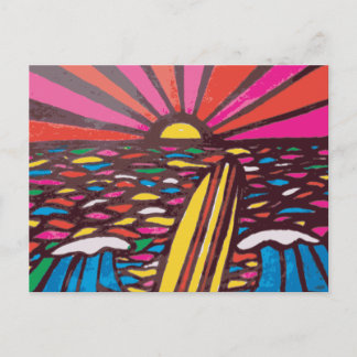 Surfs Up Folk Art Seascape Surfer Abstract Postcard