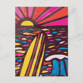 Surfs Up Folk Art Seascape Surfer Abstract Postcard