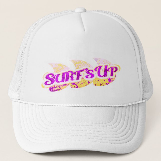 Surf's Up girls beach purple yellow white sports Trucker Hat (Front)
