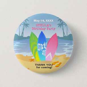 Surf's up Girly Birthday Party 2 Inch Round Button