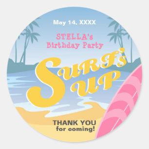 Surf's up Girly Birthday Party Classic Round Sticker