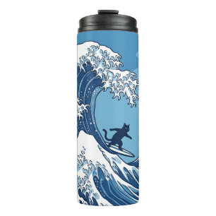 Surf's Up, Kanagawa – The Great Wave Cat Surfer Thermal Tumbler