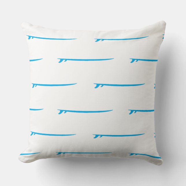 Surf's Up! Large Blue Boards/White Background Throw Pillow (Front)
