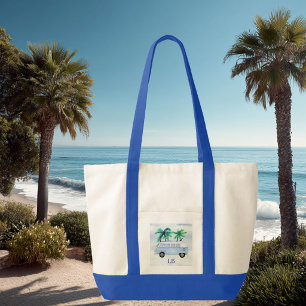 Surfs Up Monogrammed Contrast Trim Tote Bag