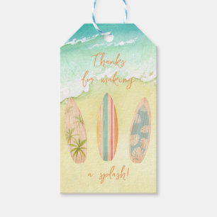Surfs Up Party Favours The Big One Surfer Birthday Gift Tags