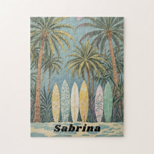 Surf's Up, Pastel Style Personalized Jigsaw Puzzle