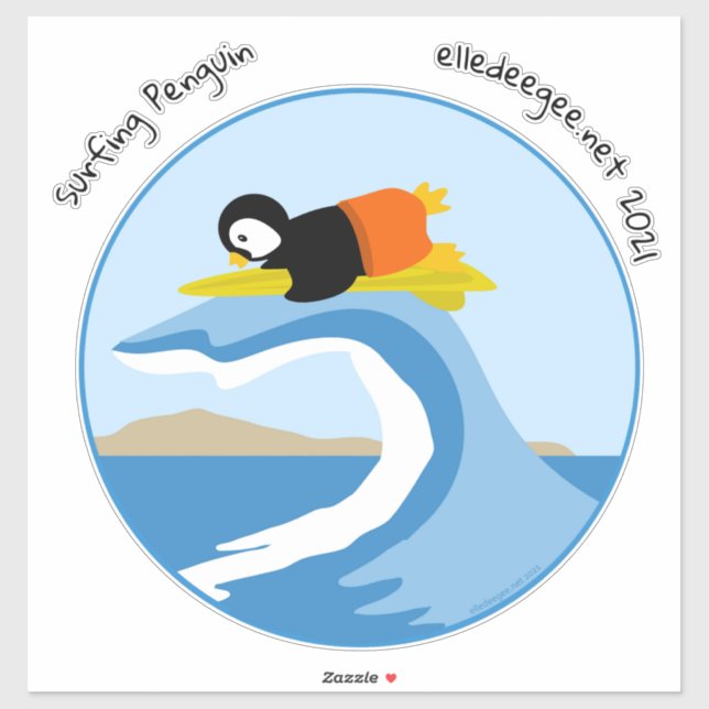 Surf's Up Penguin Custom-Cut Vinyl Sticker (Sheet)