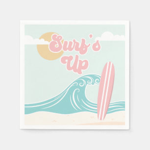 Surfs Up Pink Beach Birthday Napkin