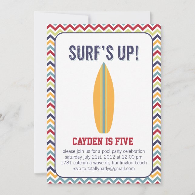 Surfs Up. Pool Party Invitation (Front)