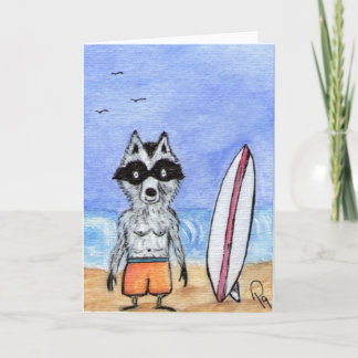 Surf's Up! Raccoon with Surf Board Note Card
