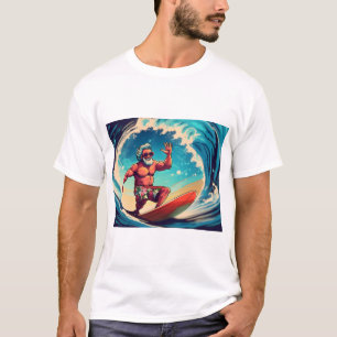 Surf's Up, Santa: Tropical Wave Rider Vibes" T-Shirt