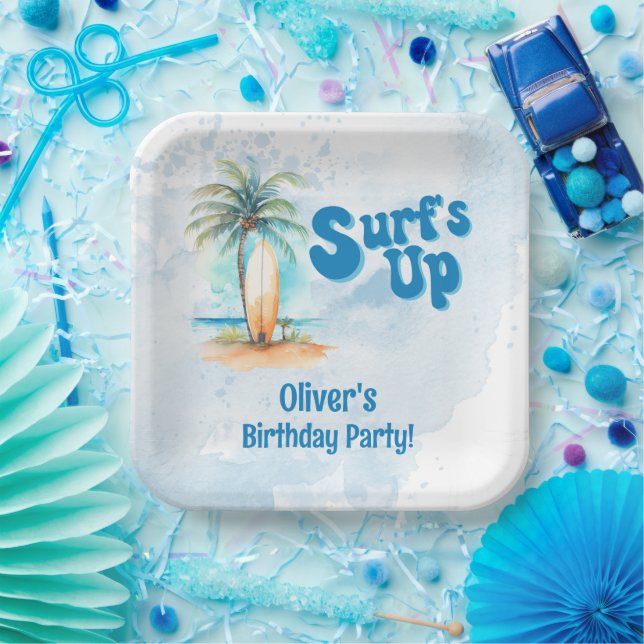 Surf's Up Summer Beach Birthday Party Paper Plate (Party)