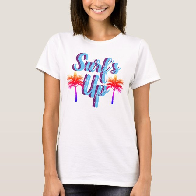 Surf's Up Summer Sunset Palm Trees T-Shirt (Front)