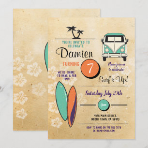 Surfs Up! Surf Anniversaire Fête Invitation Beach