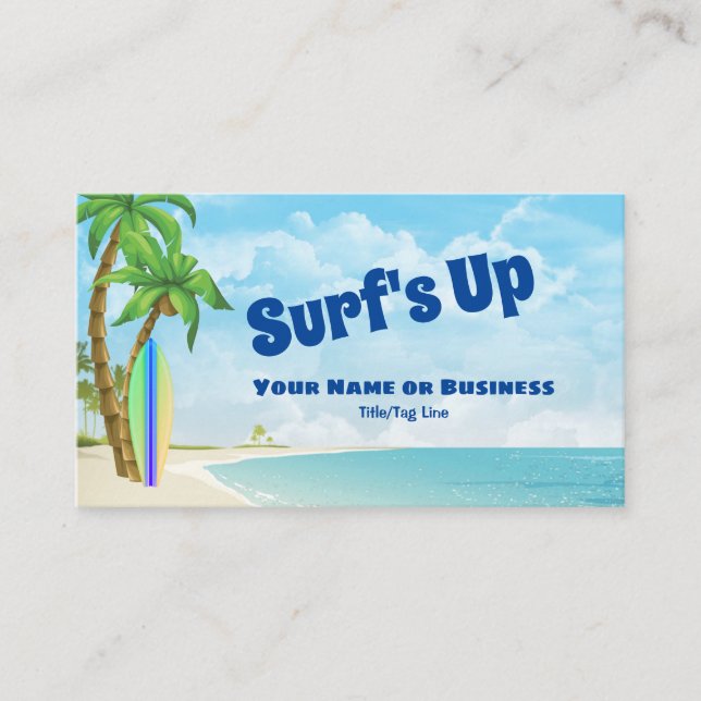 Surf's Up Surfboard and Beach Tropical Surfing Business Card (Front)