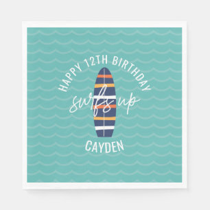 Surfs Up surfboard and waves Birthday Party Napkin