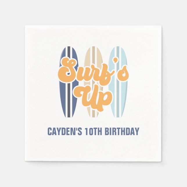 Surf's Up Surfboard Beach Birthday Classic Round S Napkin (Front)