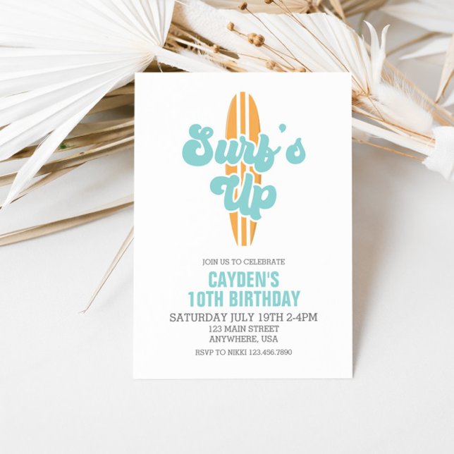 Surf's Up Surfboard Beach Birthday Invitation (Creator Uploaded)