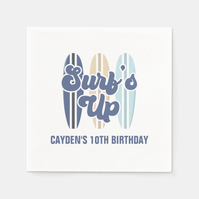 Surf's Up Surfboard Beach Birthday Napkin (Front)