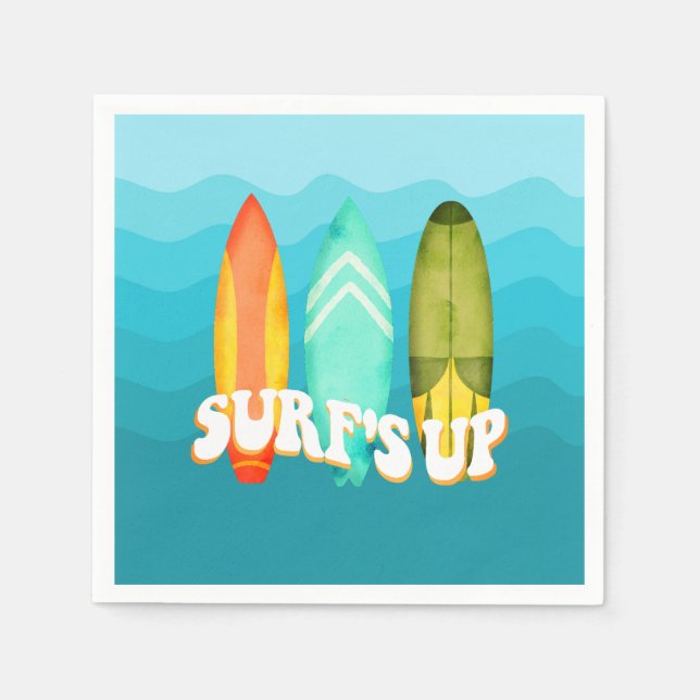 Surfs Up Surfboard Birthday Party Napkin (Front)
