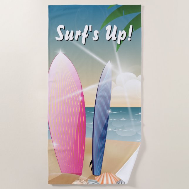 Surf's Up Surfboards on the Beach Towel (Front)