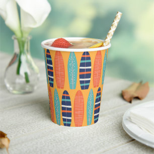 Surfs Up Surfboards Orange Blue Summer Birthday Paper Cups